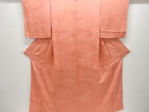 雲に花古典柄織り出し一つ紋色無地着物